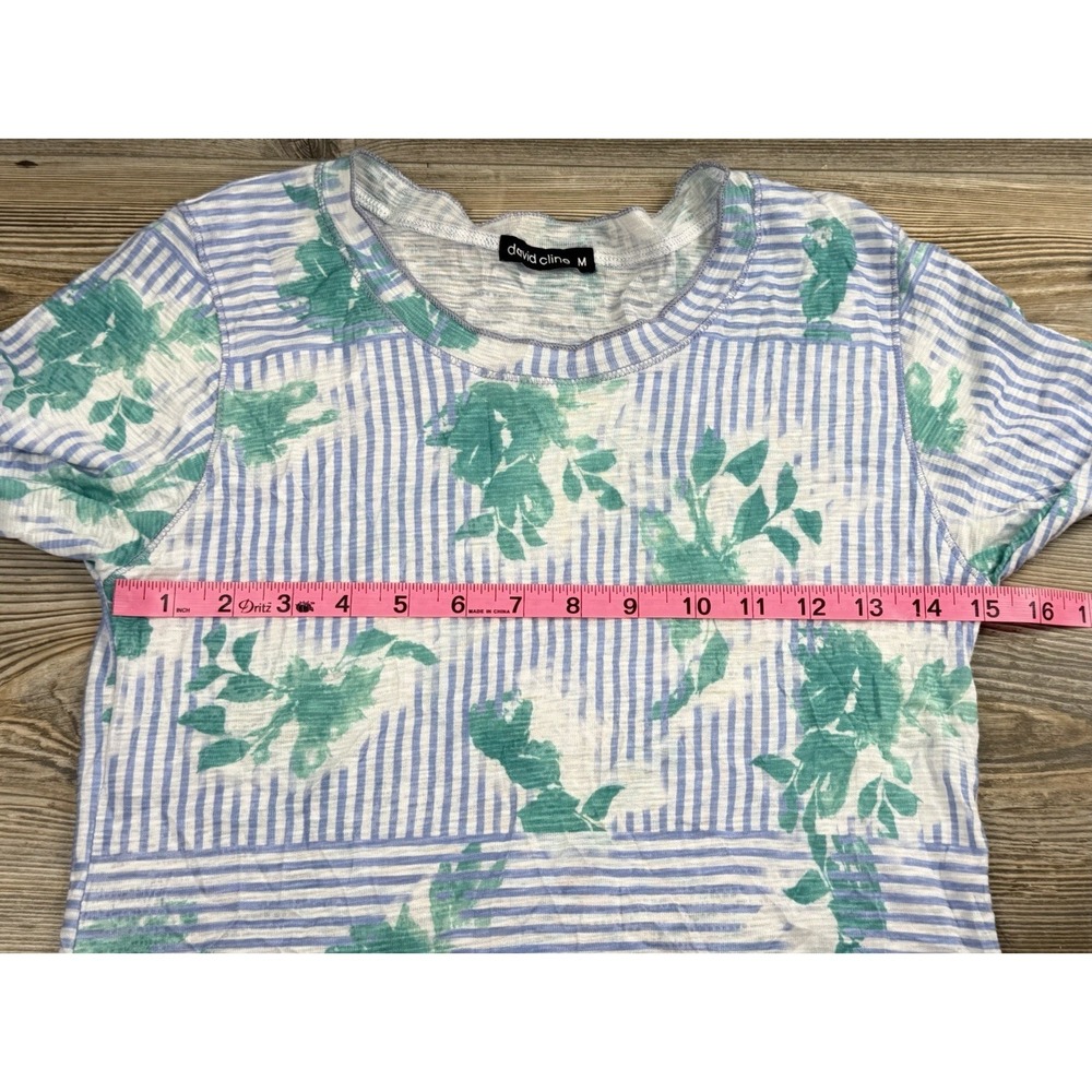 David Cline Crushed Tee Women M Floral Stripe Print 3/4 Sleeve Coastal Nautical - Picture 7 of 11